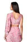 S&N by Shantnu Nikhil_Pink Jersey Printed Floral V-neck Crop Top_at_Aza_Fashions