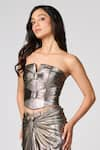 Buy_S&N by Shantnu Nikhil_Gold Pewter Lurex Textured Notched Straight Metallic Corset _Online_at_Aza_Fashions