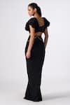 Shop_S&N by Shantnu Nikhil_Black Poly Jersey Embellished Metallic Studs V-neck Side Cut-out Slit Gown _at_Aza_Fashions