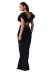 S&N by Shantnu Nikhil_Black Poly Jersey Embellished Metallic Studs V-neck Side Cut-out Slit Gown _at_Aza_Fashions