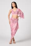 Buy_S&N by Shantnu Nikhil_Pink Jersey Printed Floral Asymmetric Skirt_at_Aza_Fashions