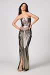 Buy_S&N by Shantnu Nikhil_Gold Pewter Lurex Textured Metallic Slit Skirt _at_Aza_Fashions