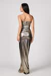 Shop_S&N by Shantnu Nikhil_Gold Pewter Lurex Textured Metallic Slit Skirt _at_Aza_Fashions