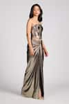 Shop_S&N by Shantnu Nikhil_Gold Pewter Lurex Textured Metallic Slit Skirt _Online_at_Aza_Fashions