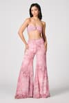 Buy_S&N by Shantnu Nikhil_Pink Chiffon Printed Floral Flared Pant _at_Aza_Fashions