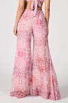 Shop_S&N by Shantnu Nikhil_Pink Chiffon Printed Floral Flared Pant _at_Aza_Fashions