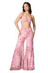 S&N by Shantnu Nikhil_Pink Chiffon Printed Floral Flared Pant _Online_at_Aza_Fashions