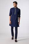 Buy_S&N by Shantnu Nikhil_Blue Terylene Embroidered Placket And Collar Kurta _at_Aza_Fashions