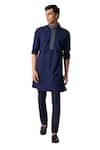 S&N by Shantnu Nikhil_Blue Terylene Embroidered Placket And Collar Kurta _Online_at_Aza_Fashions