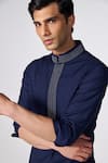 Buy_S&N by Shantnu Nikhil_Blue Terylene Embroidered Placket And Collar Kurta _Online_at_Aza_Fashions