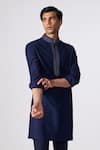 Shop_S&N by Shantnu Nikhil_Blue Terylene Embroidered Placket And Collar Kurta _Online_at_Aza_Fashions