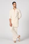 Buy_S&N by Shantnu Nikhil_Off White Terylene Crest Embroidered Short Kurta _at_Aza_Fashions