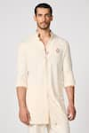 Buy_S&N by Shantnu Nikhil_Off White Terylene Crest Embroidered Short Kurta _Online_at_Aza_Fashions