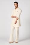 Shop_S&N by Shantnu Nikhil_Off White Terylene Crest Embroidered Short Kurta _Online_at_Aza_Fashions