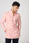 Shop_S&N by Shantnu Nikhil_Pink Giza Cotton Embroidered Thread Floral Kurta_Online_at_Aza_Fashions