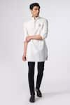 Buy_S&N by Shantnu Nikhil_Off White Poly Blend Crest Embroidered Short Kurta _at_Aza_Fashions