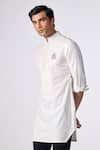 Shop_S&N by Shantnu Nikhil_Off White Poly Blend Crest Embroidered Short Kurta _Online_at_Aza_Fashions