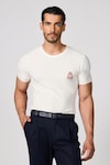 Shop_S&N by Shantnu Nikhil_White Viscose Crest Embroidered Round Neck T-shirt_Online_at_Aza_Fashions