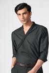 S&N by Shantnu Nikhil_Black Terylene Plain Draped Shirt_Online_at_Aza_Fashions