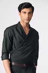 Buy_S&N by Shantnu Nikhil_Black Terylene Plain Draped Shirt_Online_at_Aza_Fashions