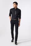 Buy_S&N by Shantnu Nikhil_Black Poly Blend Plain Contrast Placket Shirt_at_Aza_Fashions