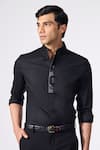 Buy_S&N by Shantnu Nikhil_Black Poly Blend Plain Contrast Placket Shirt_Online_at_Aza_Fashions