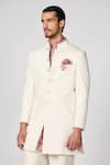 Buy_S&N by Shantnu Nikhil_Off White Cotton Twill Lycra Plain Sherwani _Online_at_Aza_Fashions