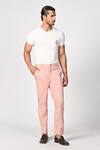 Buy_S&N by Shantnu Nikhil_Pink Cotton Twill Plain Straight Fit Trouser_at_Aza_Fashions