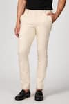 Buy_S&N by Shantnu Nikhil_Off White Cotton Twill Plain Straight Fit Trouser _Online_at_Aza_Fashions