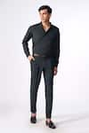 Buy_S&N by Shantnu Nikhil_Black Terylene Plain Straight Fit Trouser _at_Aza_Fashions