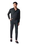 S&N by Shantnu Nikhil_Black Terylene Plain Straight Fit Trouser _at_Aza_Fashions