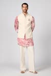 Buy_S&N by Shantnu Nikhil_Off White Brushed Suiting Placement Embroidery Crest Nehru Jacket_at_Aza_Fashions
