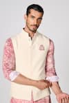 Buy_S&N by Shantnu Nikhil_Off White Brushed Suiting Placement Embroidery Crest Nehru Jacket_Online_at_Aza_Fashions