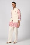 Shop_S&N by Shantnu Nikhil_Off White Brushed Suiting Placement Embroidery Crest Nehru Jacket_Online_at_Aza_Fashions