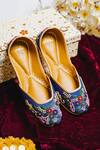 Buy_Cilwana Studio_Blue Embroidered Knotted Flower Juttis _at_Aza_Fashions