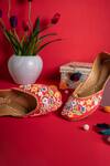 Shop_Cilwana Studio_Red Embroidered Floral Juttis _at_Aza_Fashions