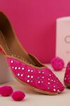Shop_Cilwana Studio_Pink Embroidered Mirror Juttis _at_Aza_Fashions