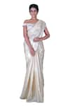 Gaurav Katta_Gold Silk Satin Embellished Metallic Saree Set With Floral Embroidered Jacket _Online_at_Aza_Fashions