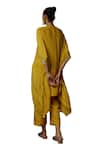 Buy_Bha sha_Yellow Kaftan Crepe Hand Work Badla Round Afrah Pearl Embroidered With Pant _Online_at_Aza_Fashions