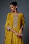 Bha sha_Yellow Kaftan Crepe Hand Work Badla Round Afrah Pearl Embroidered With Pant _at_Aza_Fashions