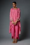 Buy_Bha sha_Pink Tunic Chanderi Hand Work Cutbead Round Flower Embroidered With Pant _at_Aza_Fashions