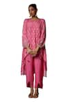 Bha sha_Pink Tunic Chanderi Hand Work Cutbead Round Flower Embroidered With Pant _Online_at_Aza_Fashions