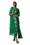 Bha sha_Green Kurta Chanderi Silk Embroidered Resham Round Matina Set _Online_at_Aza_Fashions