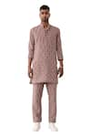 Son of A Noble Snob_Purple Linen Printed Checkered Zander Kurta And Pant Set  _Online_at_Aza_Fashions