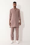 Buy_Son of A Noble Snob_Purple Linen Printed Checkered Zander Kurta And Pant Set  _Online_at_Aza_Fashions