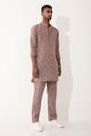 Shop_Son of A Noble Snob_Purple Linen Printed Checkered Zander Kurta And Pant Set  _Online_at_Aza_Fashions