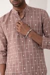 Shop_Son of A Noble Snob_Purple Linen Printed Checkered Zander Kurta And Pant Set  