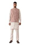 Son of A Noble Snob_Purple Linen Printed Polka Dots Void Bundi And Kurta Set  _Online_at_Aza_Fashions