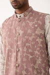 Shop_Son of A Noble Snob_Purple Linen Printed Polka Dots Void Bundi And Kurta Set  