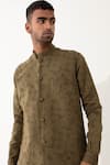 Shop_Son of A Noble Snob_Brown Linen Printed Polka Dots Void Bundi And Kurta Set  